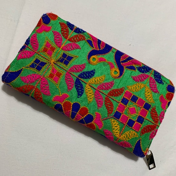 Multicolor Embroidered Zip Around Wallet/Clutch - Picture 2 of 10